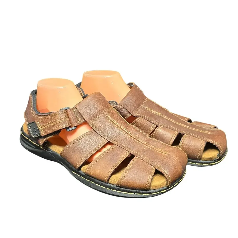 Dr. Scholl's Memory Foam Gaston Brown Leather Sandals Adjustable Straps